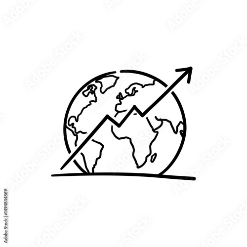 Doodle Line Chart Over Globe for Global Growth and Business Expansion