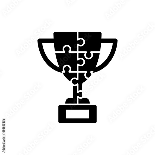 Trophy Forming from Puzzle Representing Assembled Win and Success