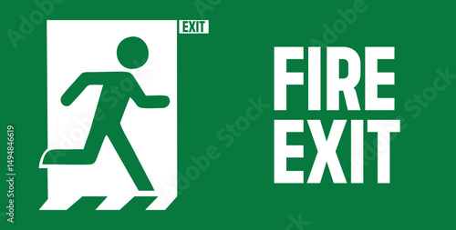 green fire exit emergency sign icon for safety directions, evacuation guidance, and public signage use