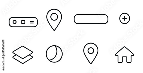 Geolocation and navigation outline icons set – map, gps, travel guide symbols