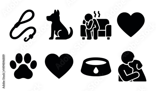 Pet and animal silhouette icons set – solid, filled, animal care symbols