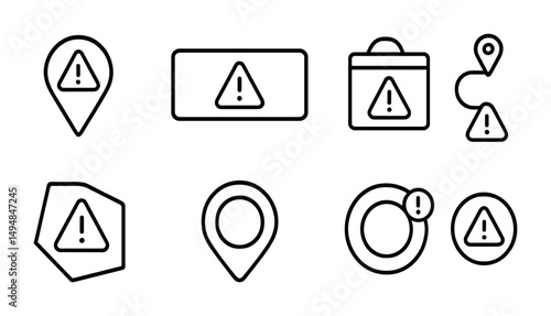 Alert and warning line icons set – outline, safety, caution symbols