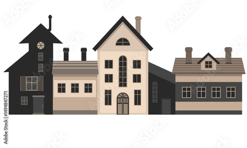 Wallpaper Mural Cute European houses, cartoon city street. Hand drawn vector illustration of building facades Torontodigital.ca