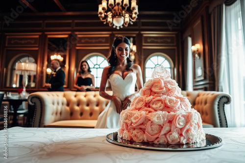Elegant Wedding Cake in Luxurious Setting photo