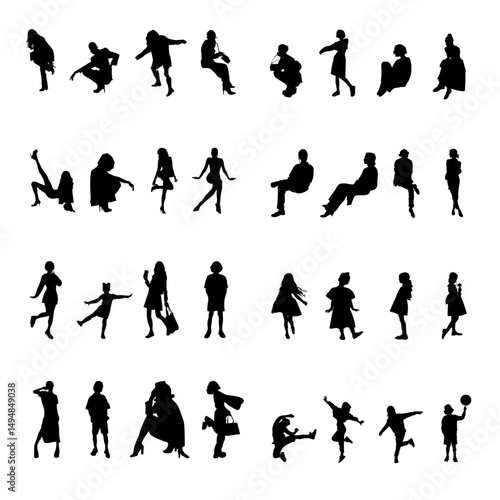 A versatile collection of 40 stylish people silhouettes — walking, sitting, dancing, and posing. Perfect for architectural visualizations, posters, UI/UX, infographics, and storyboarding. Clean vector