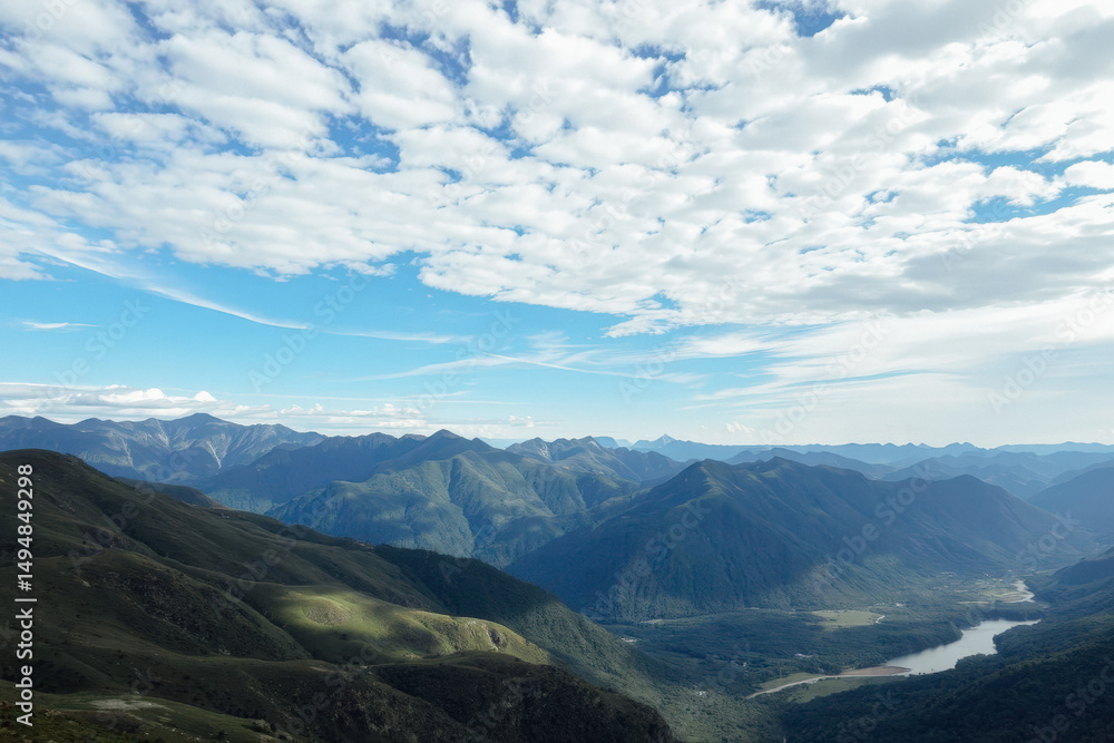 Expansive Mountain Valley Under a Clear Sky Expansive Mountain Valley Under a Clear Sky
