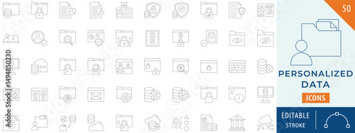Personalized Data icon collection set. Containing configuration, security, server, technology, business, and more. Editable stroke.