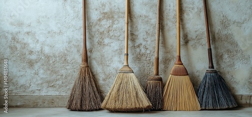 Wallpaper Mural Multiple brooms against wall Torontodigital.ca