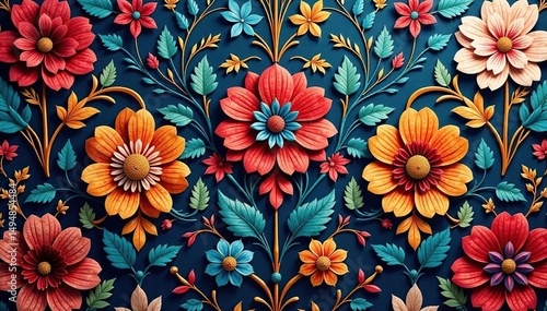 Intricate floral damask wallpaper textile design, background pattern, graphic