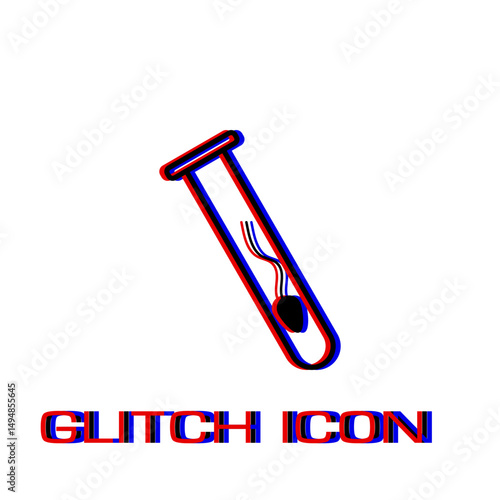 Sperm in test tube icon flat. Simple pictogram - Glitch effect. Vector illustration symbol