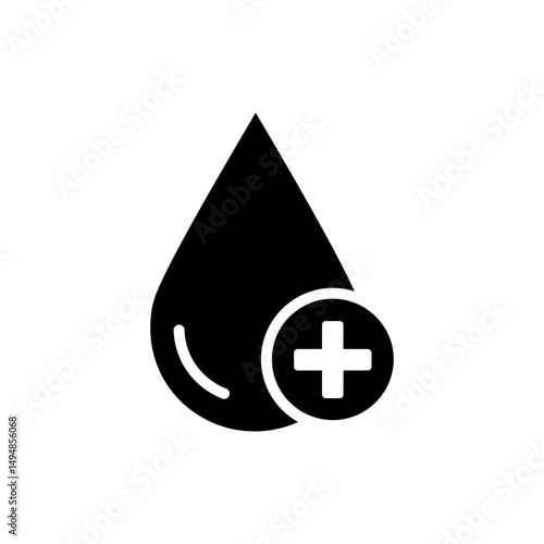 Blood Drop with Plus Symbol Representing Blood Donation and Emergency Care