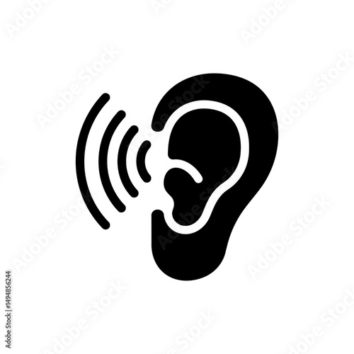Ear Icon with Sound Wave Symbol for Hearing and Audio Technology