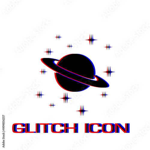 Planet Saturn icon flat. Simple pictogram - Glitch effect. Vector illustration symbol