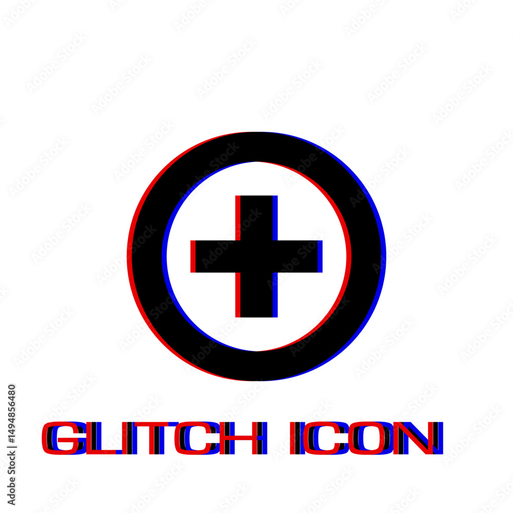 Obraz premium Medical cross icon flat. Simple pictogram - Glitch effect. Vector illustration symbol