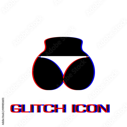 Sexy panties, women ass in a thong icon flat. Simple pictogram - Glitch effect. Vector illustration symbol