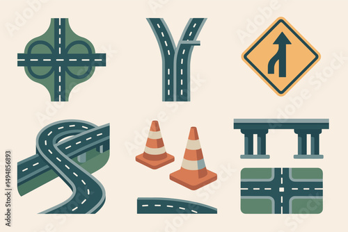 Traffic and road isometric icons set – urban, transport, safety symbols