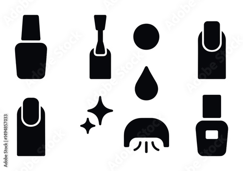 Nail care silhouette icons set – filled, manicure, pedicure symbols