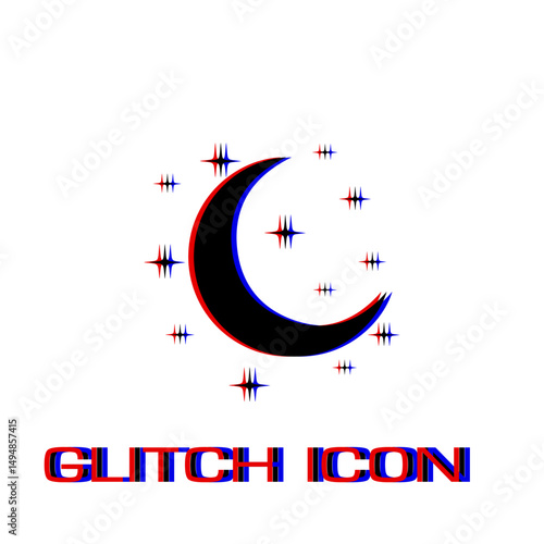 Night icon flat. Simple pictogram - Glitch effect. Vector illustration symbol