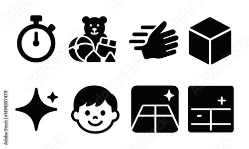 Time and activity solid icons set – filled, bold, sports and calculation symbols
