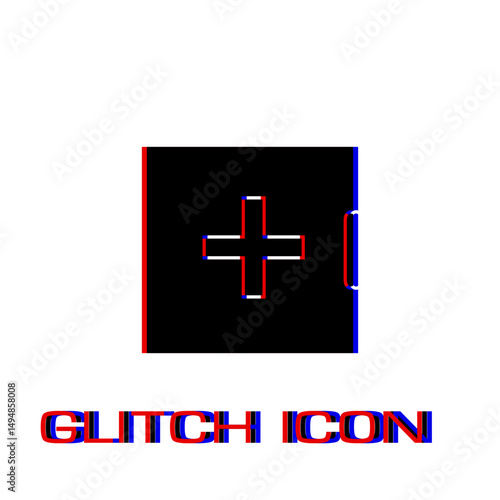 Medicine chest icon flat. Simple pictogram - Glitch effect. Vector illustration symbol