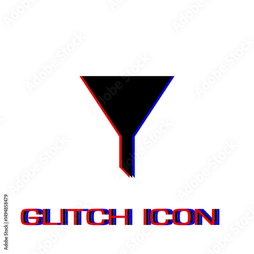 Funnel filter icon flat. Simple pictogram - Glitch effect. Vector illustration symbol