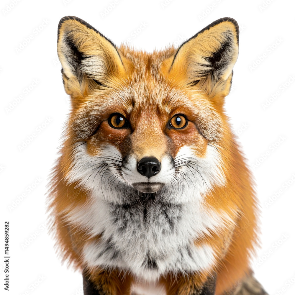 A cute young red fox standing wild on a white isolated studio background A cute young red fox standing wild on a white isolated studio background