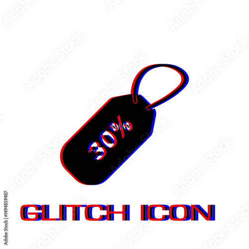 30 percent discount icon flat. Simple pictogram - Glitch effect. Vector illustration symbol