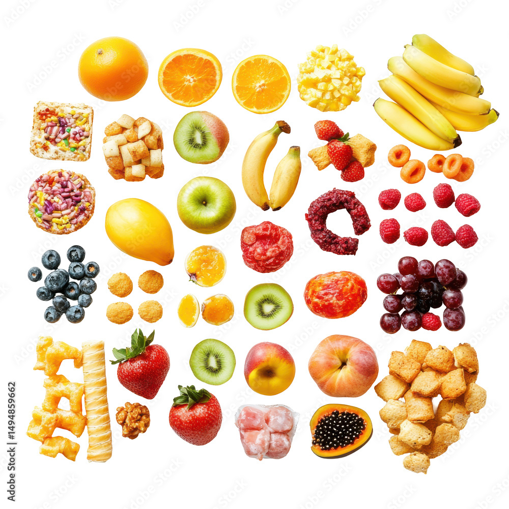 Vibrant Assortment of Fresh Fruits on Display in a Colorful Arrangement for Healthy Eating Inspiration on transparent background Vibrant Assortment of Fresh Fruits on Display in a Colorful Arrangement for Healthy Eating Inspiration on transparent background
