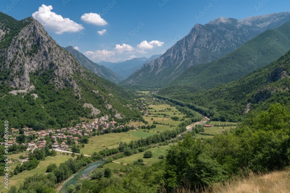 Naklejka premium Beautiful Valley Views and Majestic Mountain Peaks