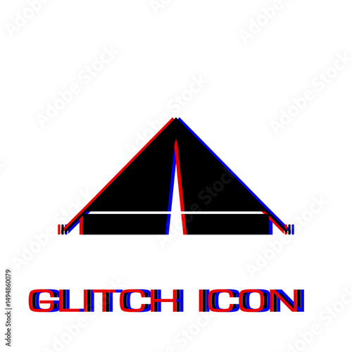 Tent icon flat. Simple pictogram - Glitch effect. Vector illustration symbol