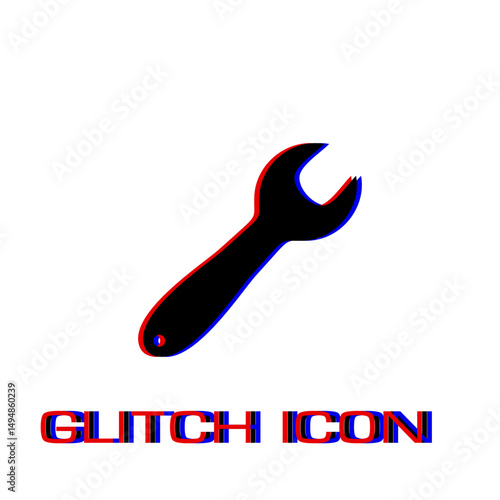 Wrench icon flat. Simple pictogram - Glitch effect. Vector illustration symbol