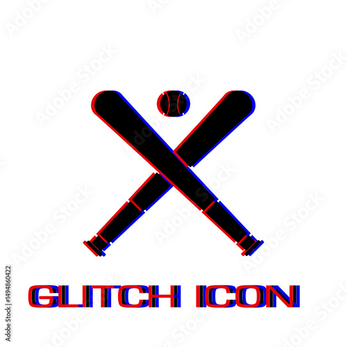 Baseball icon flat. Simple pictogram - Glitch effect. Vector illustration symbol