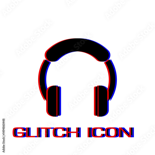 Headphones icon flat. Simple pictogram - Glitch effect. Vector illustration symbol