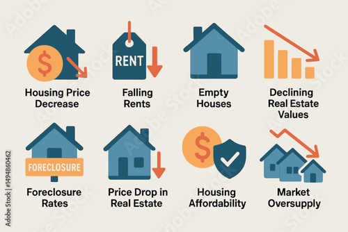 Real estate silhouette icons set – housing, market trends, price symbols
