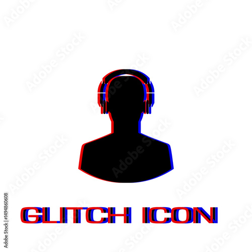 Meloman icon flat. Simple pictogram - Glitch effect. Vector illustration symbol