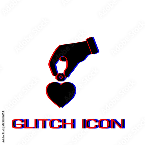 Love for money icon flat. Simple pictogram - Glitch effect. Vector illustration symbol