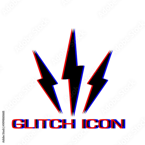Lightning icon flat. Simple pictogram - Glitch effect. Vector illustration symbol