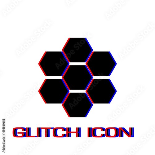 Honeycomb icon flat. Simple pictogram - Glitch effect. Vector illustration symbol