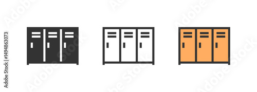 School locker icon. Lockers in changing room, storage symbol. Outline, flat and colored vector illustration.