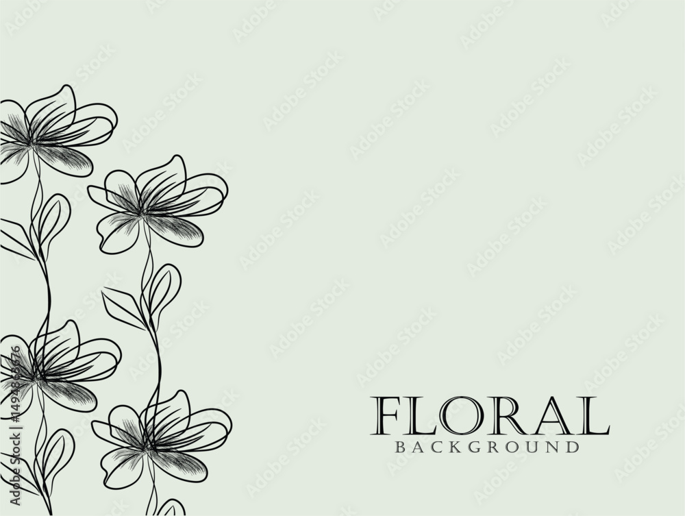 Elegant Floral Background Design with Simple Line Art Flowers