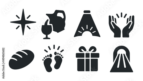 Spiritual and religious silhouette icons set – sacred symbols, faith, worship graphics