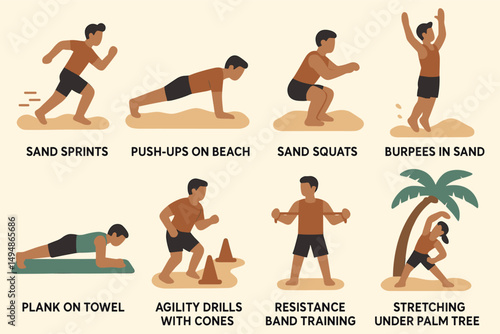 Fitness and exercise flat icons set – training, workout, workout symbols