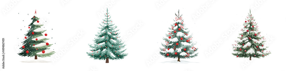 Collection of beautifully decorated Christmas trees with twinkling lights colorful ornaments and a festive winter atmosphere Collection of beautifully decorated Christmas trees with twinkling lights colorful ornaments and a festive winter atmosphere