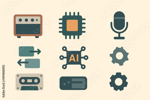 Technology and communication icons set – flat, vector, tech symbols for digital use