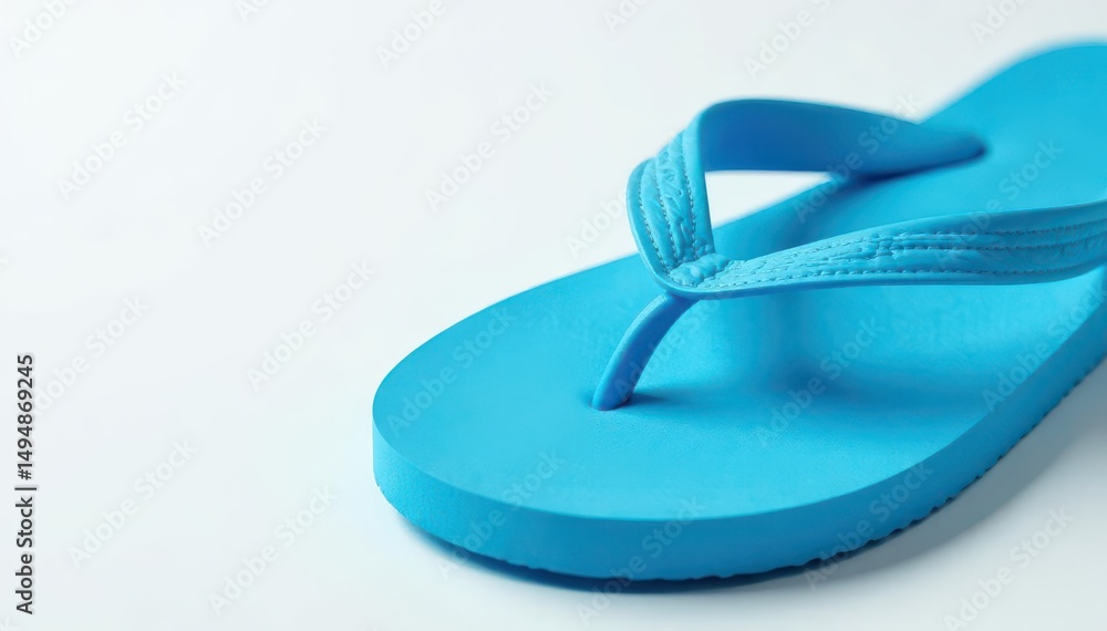 Close-up of a blue flip-flop, pure white backdrop , rubber, summer footwear Close-up of a blue flip-flop, pure white backdrop , rubber, summer footwear