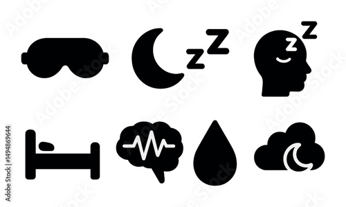 Sleep and relaxation filled icons set – solid, flat, bedtime and rest symbols