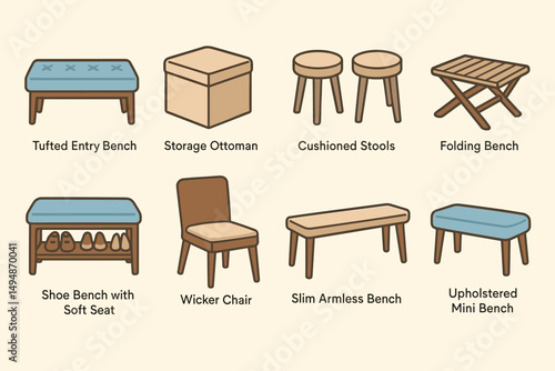 Home furniture line icons set – modern, minimal, interior design symbols