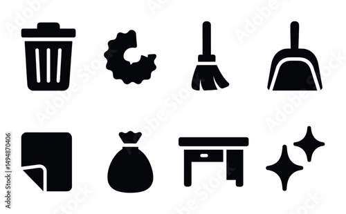 Cleaning and hygiene solid icons set – flat, filled, sanitation and housekeeping symbols