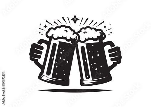 Beer mug Silhouette Black Vector White Background Illustration