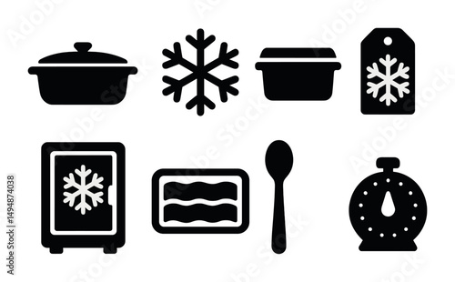 Food preservation filled icons set – kitchen, storage, fridge symbols